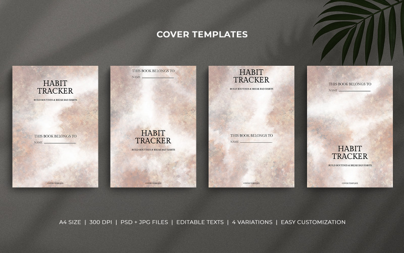 Habit Tracker Cover Template Set - Watercolor Pastel Design - Editable A4 Cover for Planners and KDP Corporate Identity