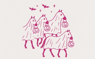 Halloween Ghost Horses PNG, Cute Trick Or Treat Animal Costume Clipart, Spooky Season Art,