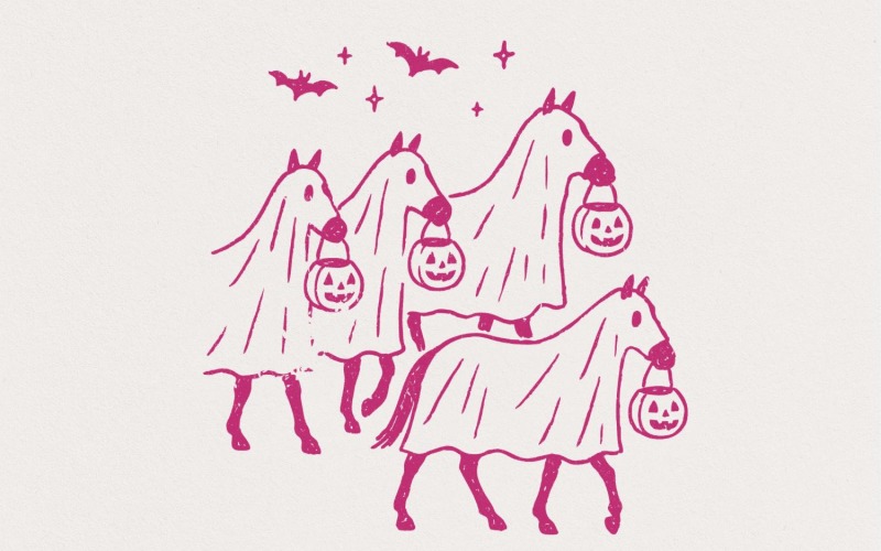 Halloween Ghost Horses PNG, Cute Trick Or Treat Animal Costume Clipart, Spooky Season Art, Illustration