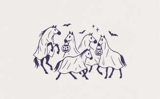 Halloween Horse PNG, Ghost Horses Halloween Art, Spooky Horse PNG, Cute Trick Or Treat Design, Bat