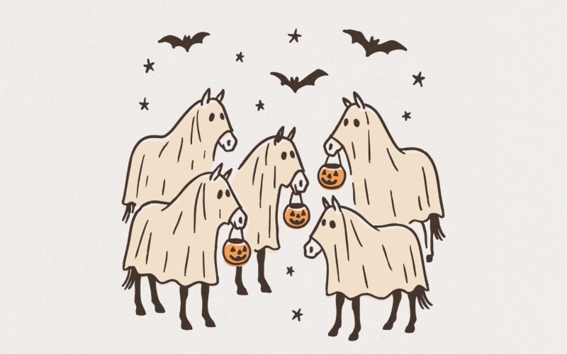 Halloween Horse PNG, Kids Halloween PNG, Cute Halloween Clipart, Funny Halloween PNG, Ghost PNG, Illustration