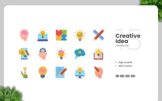 15 Creative Idea Flat Icons Set