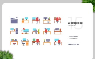 15 Workplace Flat Icons Set