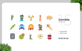 15 Zombie Flat Icons Collection