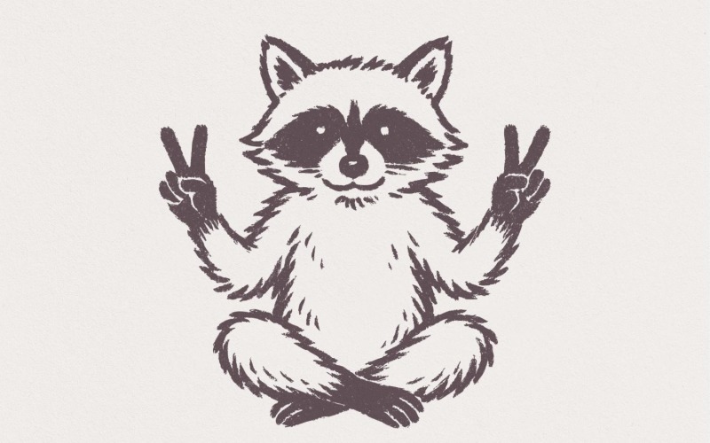 Peaceful Raccoon PNG, Meditating Animal Clipart, Zen Meditation Yoga, Cute Raccoon Digital Illustration