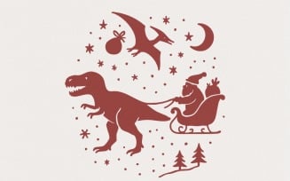 Santa Dinosaur Sleigh Ride PNG | Christmas T Rex Santa PNG | Cute Dinosaur Christmas PNG Digital