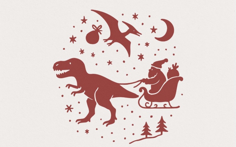 Santa Dinosaur Sleigh Ride PNG | Christmas T Rex Santa PNG | Cute Dinosaur Christmas PNG Digital Illustration