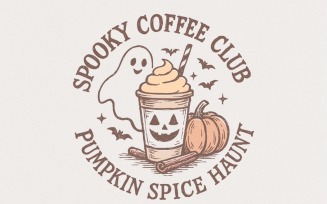 Spooky Coffee Club Pumpkin Spice Haunt PNG, Halloween Coffee PNG, Ghost Latte, Retro Fall