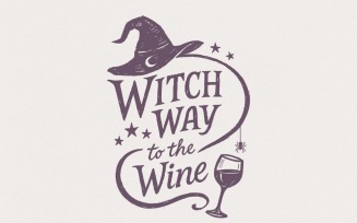 Witch Way To The Wine PNG, Funny Halloween Shirt Design, Spooky Witch Hat, Wine Glass, Digital PNG