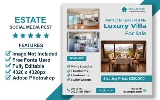Clean Property Advertising Post Template for Social Media Real Estate Campaigns PSD