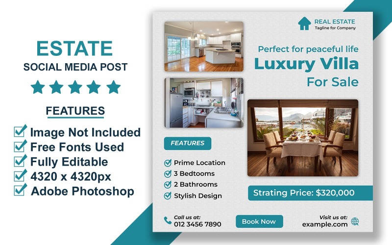 Clean Property Advertising Post Template for Social Media Real Estate Campaigns PSD