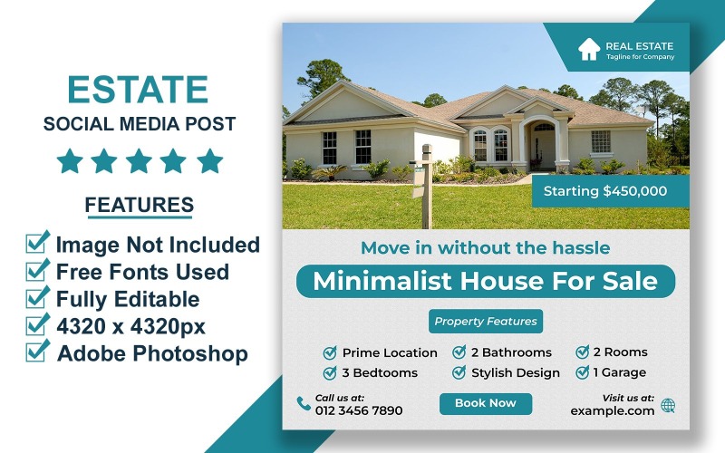 Clean Real Estate Social Post Template for Property Listings and Modern Realtor Promotions PSD Social Media