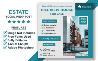 Editable Real Estate Instagram Post Template for Home Advertising and Realtor Branding PSD