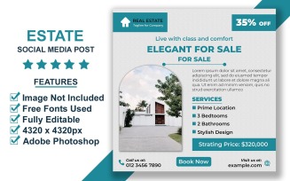 Minimal Real Estate Instagram Post Template for Home Listings and Rental Promotions PSD