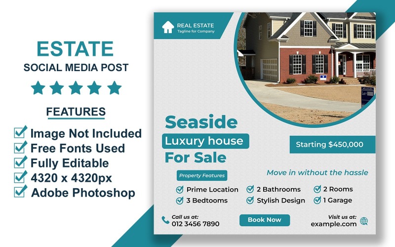 Modern Property Post Template for Realtors and Real Estate Business Promotions PSD Social Media