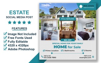 Modern Real Estate Instagram Post Template for Home Selling and Apartment Promotion PSD