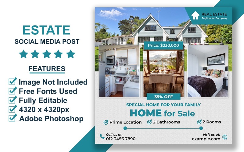 Modern Real Estate Instagram Post Template for Home Selling and Apartment Promotion PSD Social Media
