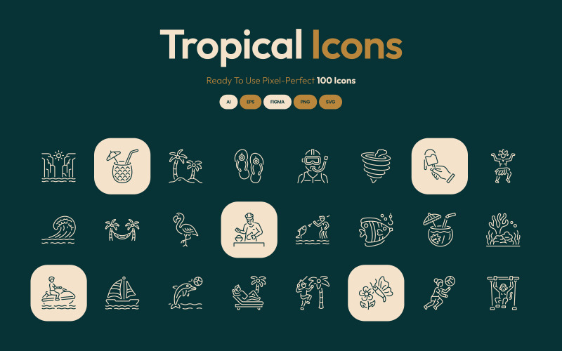 Modern Tropical Icon Art Set Icon Set
