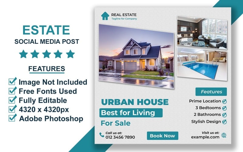Professional Property Listing Social Media Post Template for Real Estate Agents PSD Format