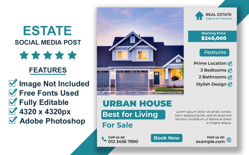 Real Estate Social Media Post Template for Realtors and Property Listings in Editable PSD Format