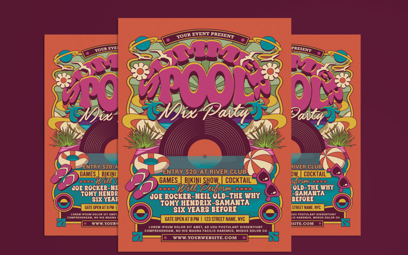 Summer Pool Mix Party Flyer Poster Template Corporate Identity