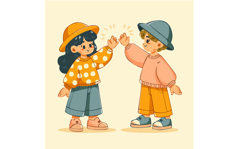 Cartoon Boy and Girl Giving High Five Illustration