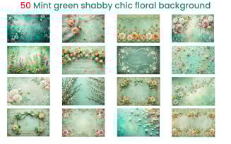 50 Mint green shabby chic floral background