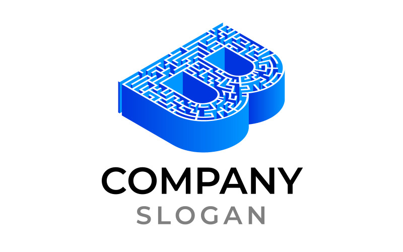 letter B Flat and 3D isometric Maze Logo design Logo Template