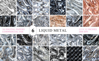 Luxury Fluid Chrome Surface Digital Paper | Liquid Chrome Metal Texture Background Bundle