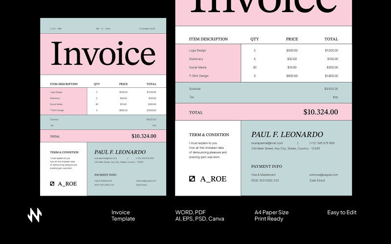Soft Tone Invoice Template Corporate Identity