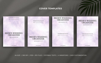Bride's Wedding Organizer Cover Templates with Lavender Watercolor Brush Design – Editable Layout