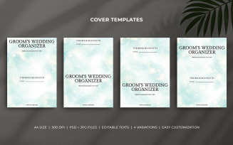Groom Wedding Organizer Cover Template – Minimal Blue Watercolor A4 Planner - Editable Design