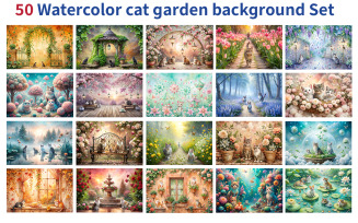 Watercolor cat garden background