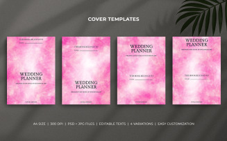 Wedding Planner Cover Templates with Soft Pink Watercolor Design – Editable Minimal Layout