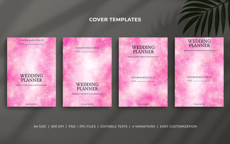 Wedding Planner Cover Templates with Soft Pink Watercolor Design – Editable Minimal Layout Corporate Identity