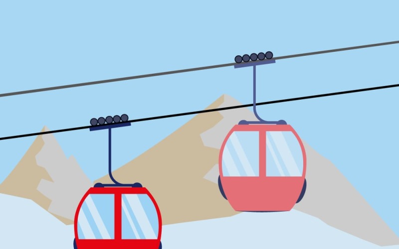 Winter Mountain Ski Resort Cable Car Gondola Scenic Landscape Vector Graphic