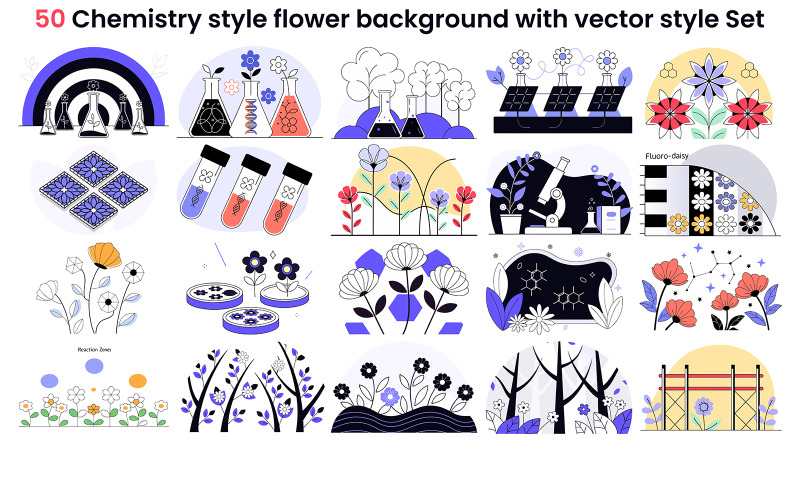 50 Chemistry style flower background with vector style Vector Graphic