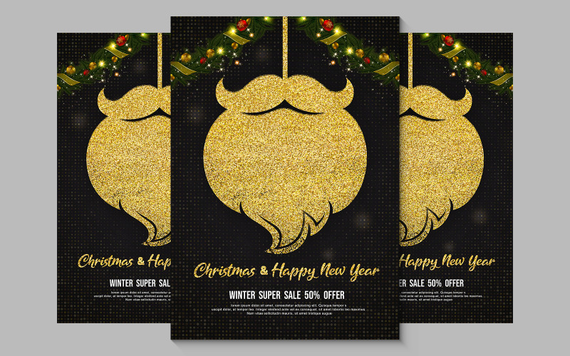 Merry Christmas Golden Art Poster Corporate Identity