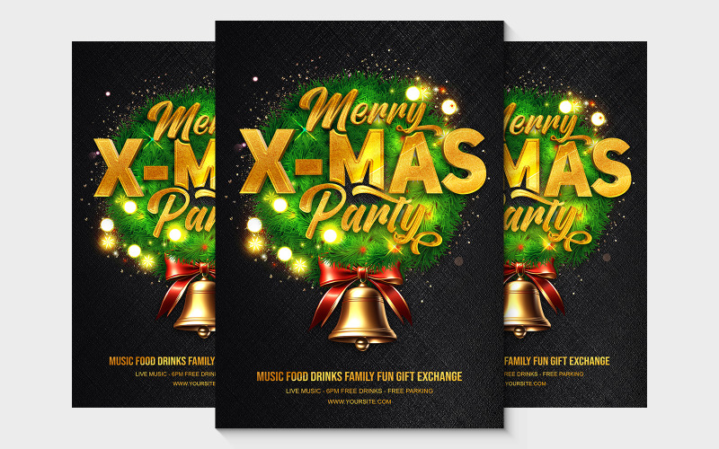 Merry Christmas Party Golden Poster Corporate Identity