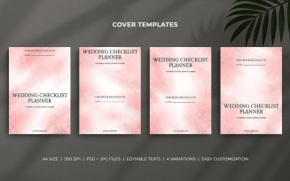 Wedding Checklist Planner Cover Template with Pastel Pink Watercolor Brushed Design – Editable