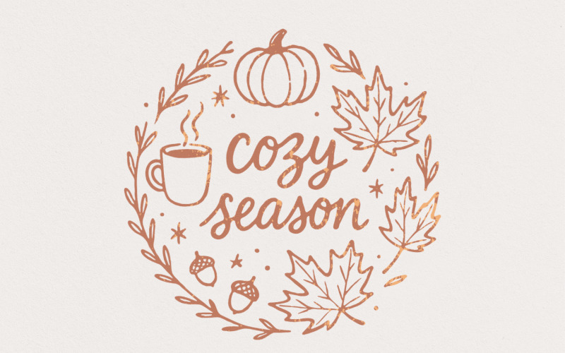 Cozy Season PNG, Autumn Leaves, Pumpkin, Hot Drink Fall Clipart, Cozy Home Wall Art, Digital Illustration