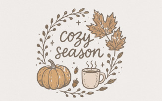 Cozy Season PNG Digital Download, Autumn Fall Shirt Design, Pumpkin Leaves Coffee Clipart, Cute
