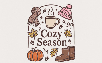 Cozy Season PNG, Fall Pumpkin Clipart, Autumn Coffee Digital Download, Cute Scarf and Boots, Cozy