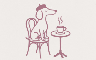 Dog Drinking Coffee PNG, Cute Dog Art Print, Coffee Lover Digital Download, Cozy Cafe Dog Design,
