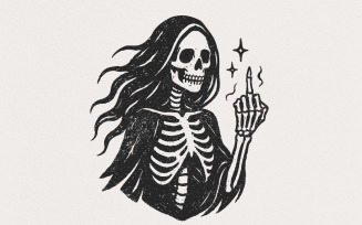 Gothic Skeleton PNG, Middle Finger Digital Art, Halloween Skull Design, Edgy Skeleton PNG, Dark