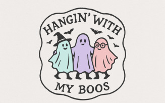 Hangin' With My Boos PNG, Cute Ghost Friends Halloween Digital Art, Funny Ghost Shirt, Pastel