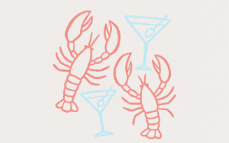 Lobster And Martini PNG, Nautical Art, Coastal Party Shirt, Beach Bar Decor, Summer Digital