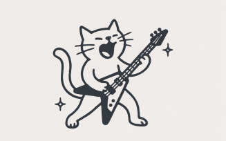 Rocking Cat PNG, Funny Digital Download, Guitar Cat Art, Music Lover Shirt, Cool Animal Design,
