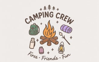 Camping Crew PNG, Fires Friends Fun, Outdoor Adventure Clipart, Hiking Backpack PNG, Campfire Art,