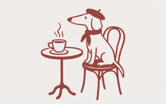 Dachshund Coffee PNG, French Dog Art, Digital Download, Paris Cafe Design, Cute Dog Clipart,